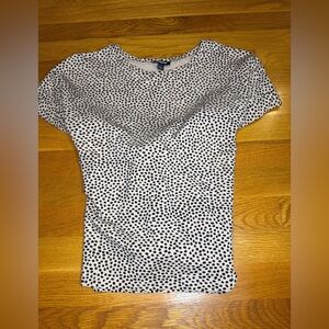 Express Beige Black Polka Dot Tie Back Top Short Sleeve Blouse Small